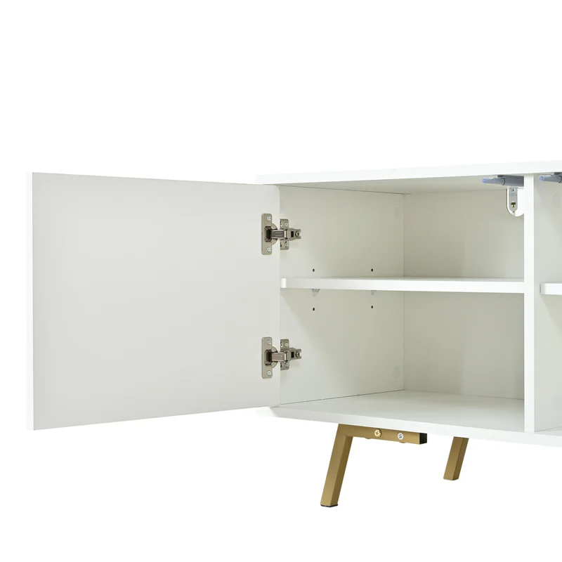 Meuble TV blanc 4 portes, design contemporain et lignes dorés asymétriques CASCADENEXUSA