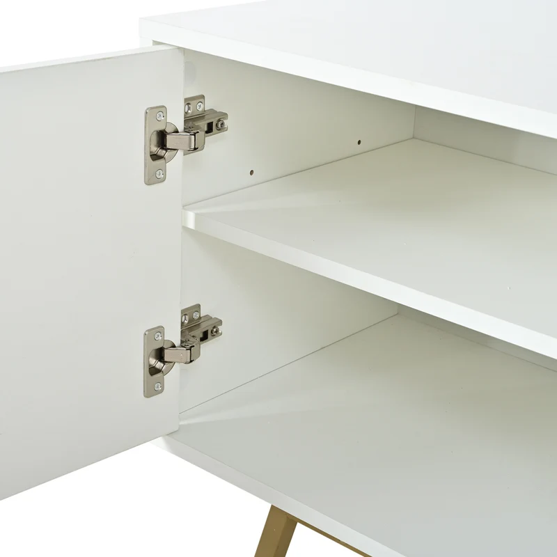 Meuble TV blanc 4 portes, design contemporain et lignes dorés asymétriques CASCADENEXUSA