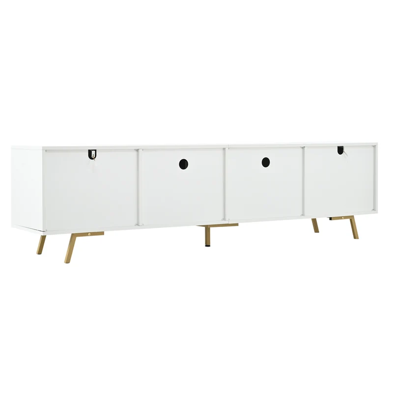 Meuble TV blanc 4 portes, design contemporain et lignes dorés asymétriques CASCADENEXUSA
