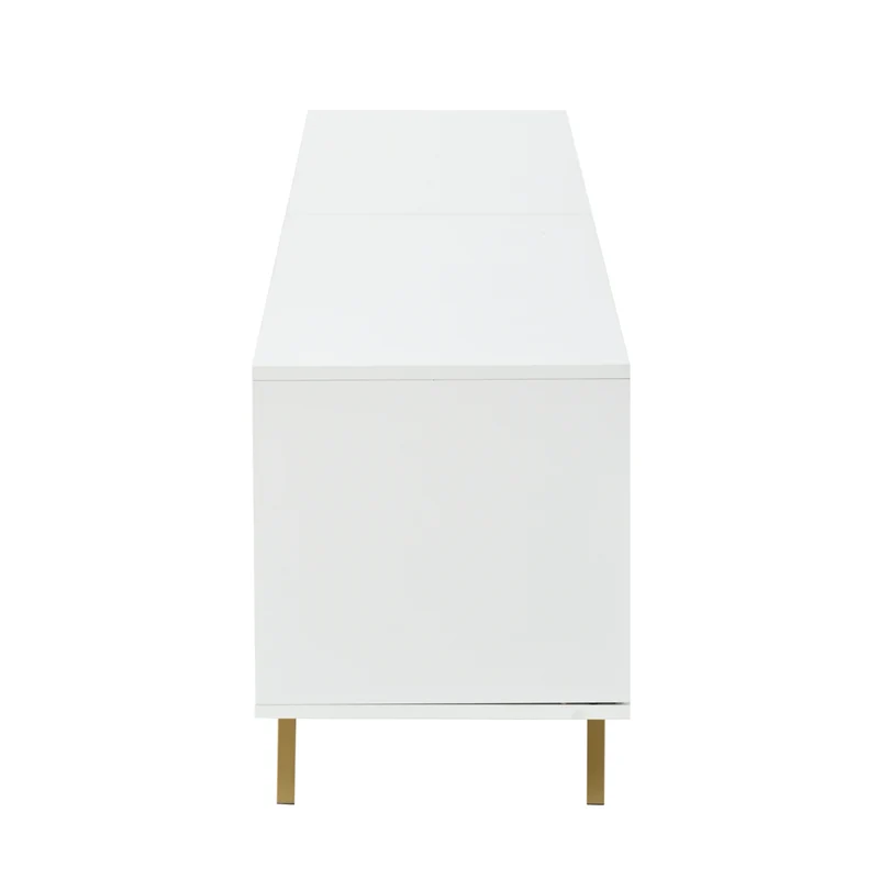 Meuble TV blanc 4 portes, design contemporain et lignes dorés asymétriques CASCADENEXUSA