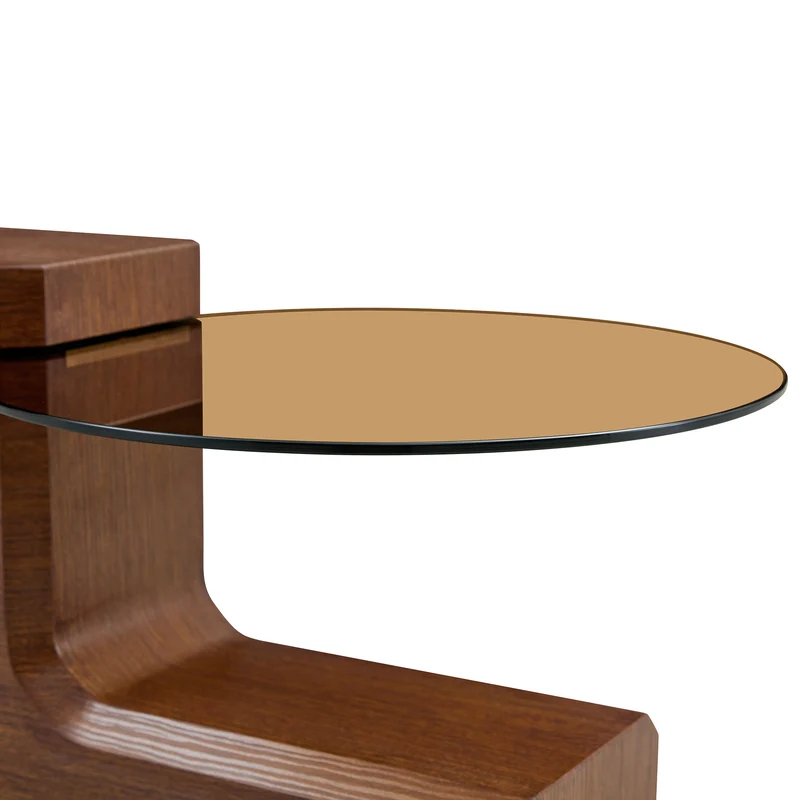 Lot de 2 tables basses modulables ronde effet noyer et verre trempé marron 61/44cm MERIDIANVERTE