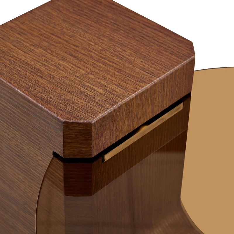 Lot de 2 tables basses modulables ronde effet noyer et verre trempé marron 61/44cm MERIDIANVERTE