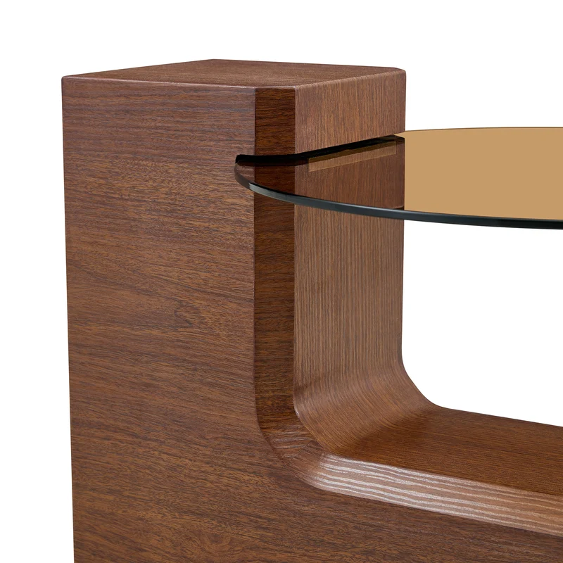 Lot de 2 tables basses modulables ronde effet noyer et verre trempé marron 61/44cm MERIDIANVERTE