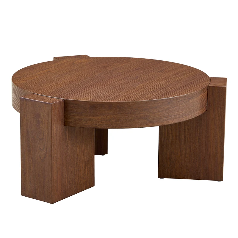 Lot de 2 tables basses modulables ronde effet noyer et verre trempé marron 61/44cm MERIDIANVERTE