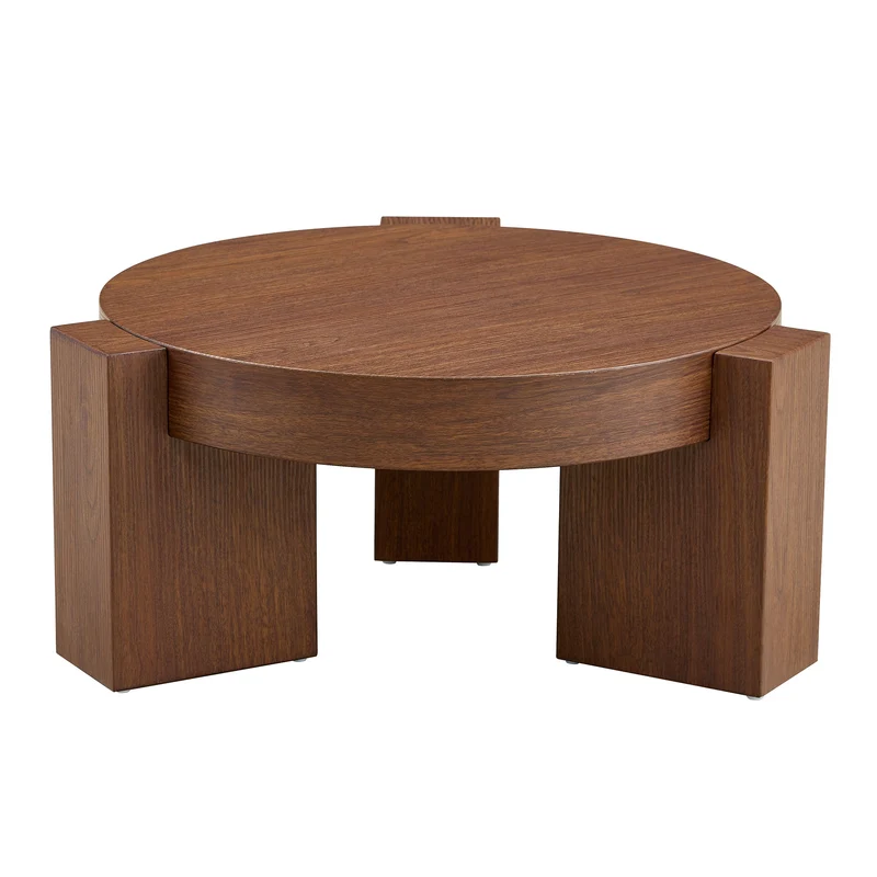 Lot de 2 tables basses modulables ronde effet noyer et verre trempé marron 61/44cm MERIDIANVERTE