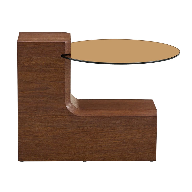 Lot de 2 tables basses modulables ronde effet noyer et verre trempé marron 61/44cm MERIDIANVERTE