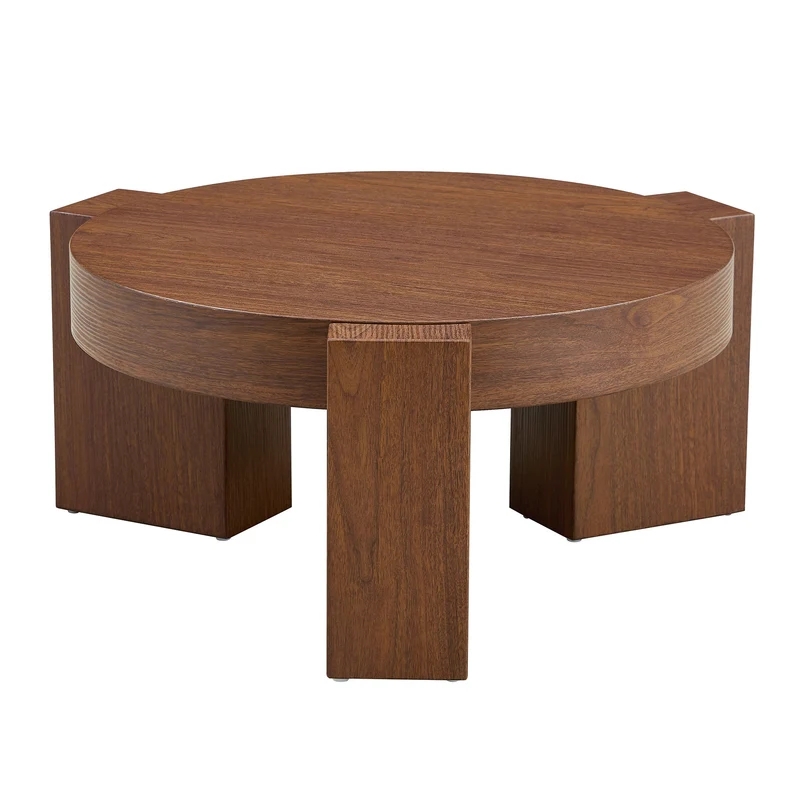 Lot de 2 tables basses modulables ronde effet noyer et verre trempé marron 61/44cm MERIDIANVERTE