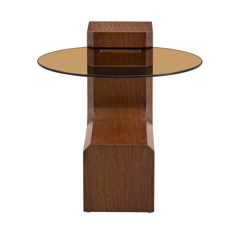 Lot de 2 tables basses modulables ronde effet noyer et verre trempé marron 61/44cm MERIDIANVERTE