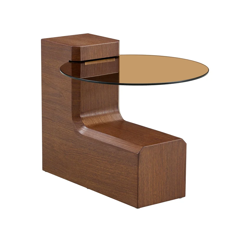 Lot de 2 tables basses modulables ronde effet noyer et verre trempé marron 61/44cm MERIDIANVERTE