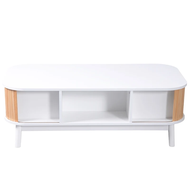 Table basse blanche en rotin 2 portes coulissantes 110x55x38,5 cm MERIDIANCLARITYY