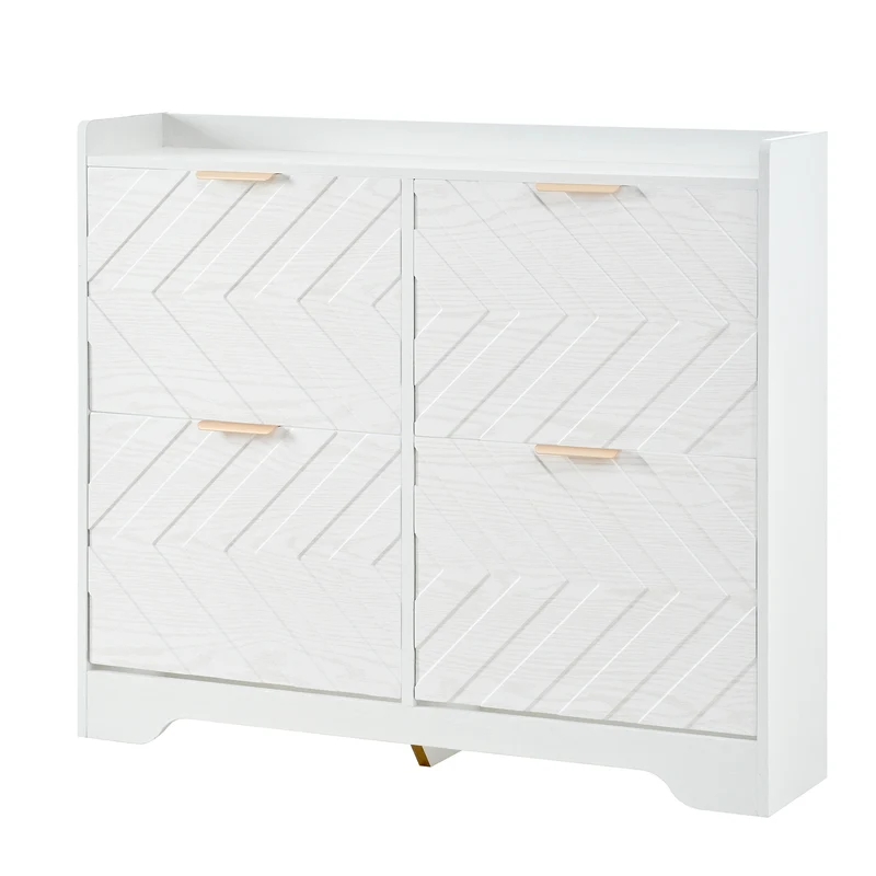 Meuble à chaussures blanc 4 portes abattants, design 3D 105x24x90cm FLAREUMM