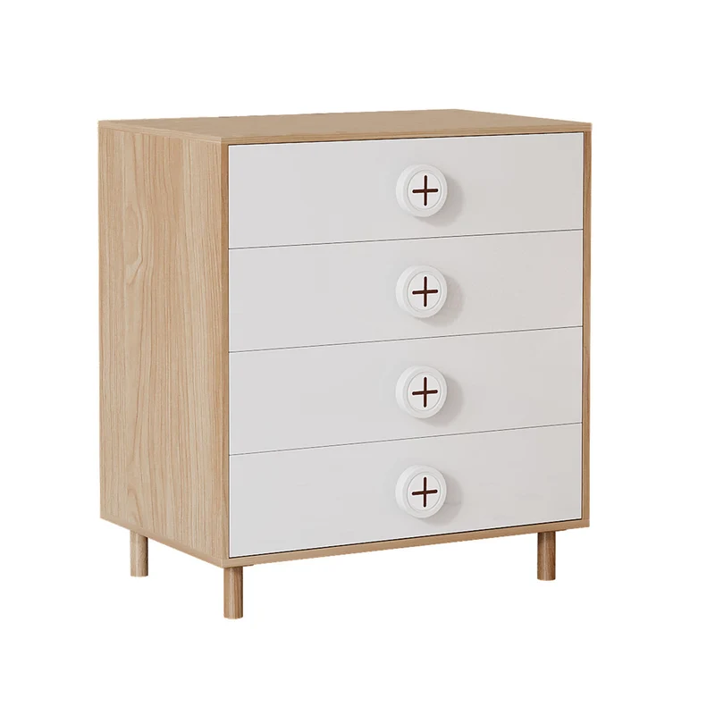 Commode 4 tiroirs bicolore blanc effet bois poignées décoratives PROCUTICL