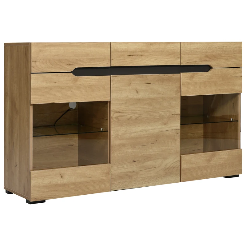 Buffet moderne LED rangement 3 portes 3 tiroirs 140*35*80 KRANQRUK