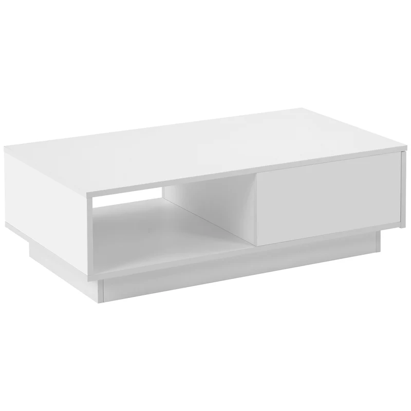 Table basse moderne rectangulaire blanche avec lumière LED 95 x 55 x 32 cm SHOHLORS
