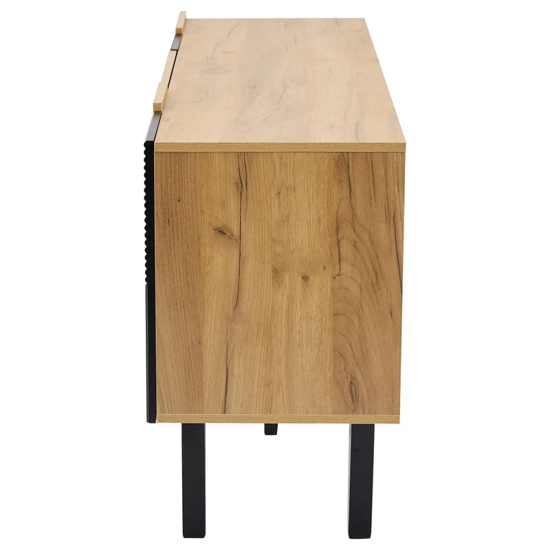 Meuble TV contemporain effet bois portes texturées noir SAUGMELL