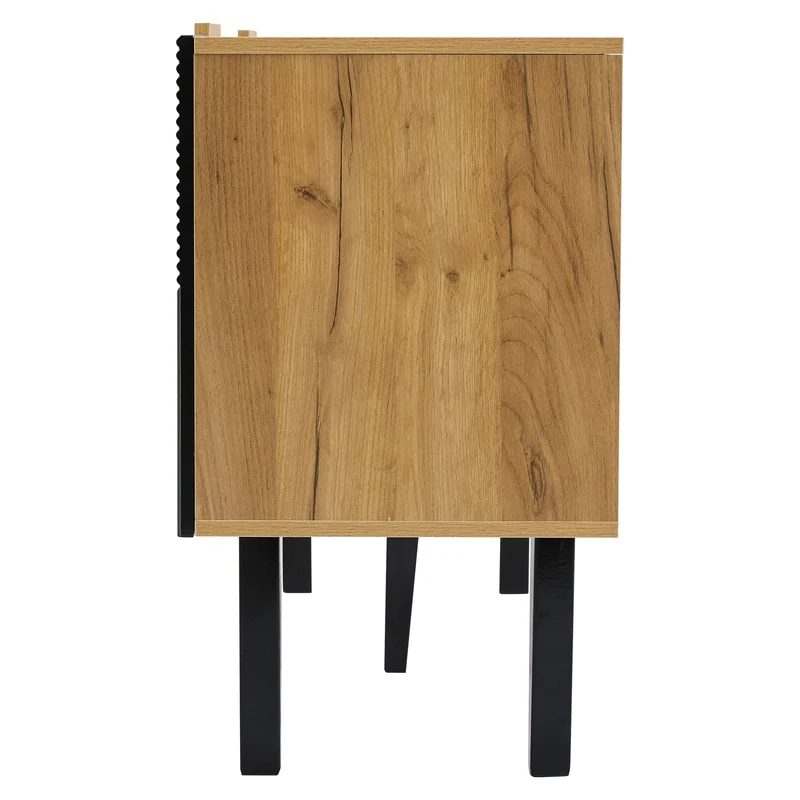 Meuble TV contemporain effet bois portes texturées noir SAUGMELL