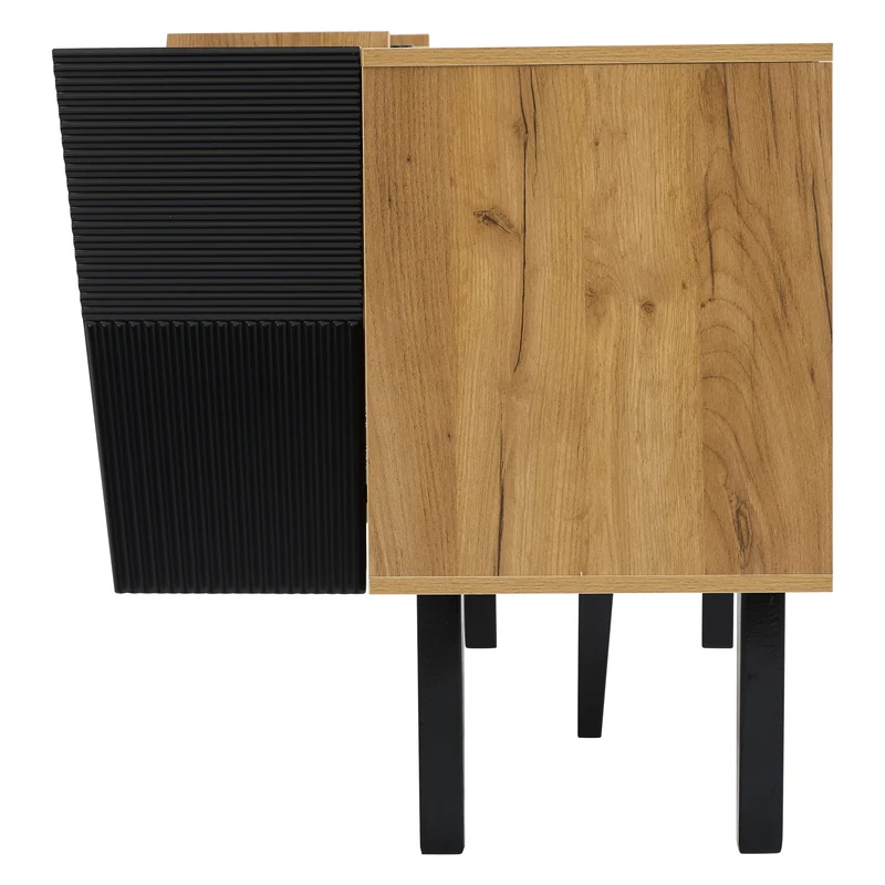 Meuble TV contemporain effet bois portes texturées noir SAUGMELL
