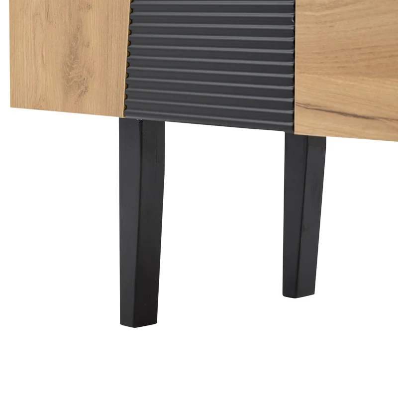 Meuble TV contemporain effet bois portes texturées noir SAUGMELL