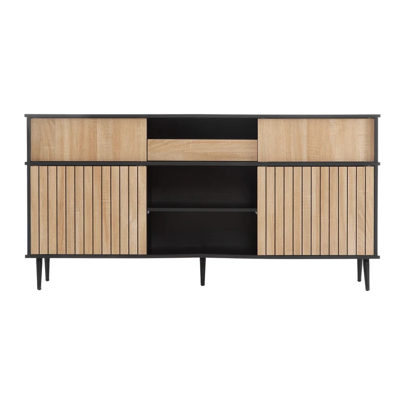 Buffet effet bois chêne avec 4 portes coulissantes et 1 tiroir 160Lx40Px80Hcm BIMPHA