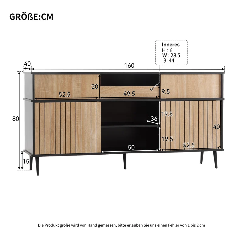 Buffet effet bois chêne avec 4 portes coulissantes et 1 tiroir 160Lx40Px80Hcm BIMPHA