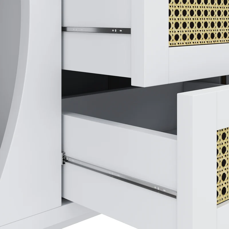 Buffet blanc 3 tiroirs rotin 2 portes coulissantes cannage naturel 140,5x40x76cm VERTEXVALTHYNATH
