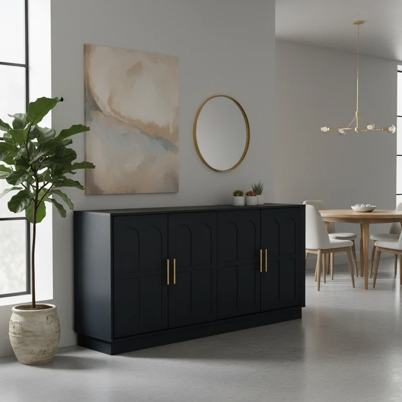 Grand buffet d'apparat noir aux arches sculptées détails dorés XXL VERTEXVORNATHOR