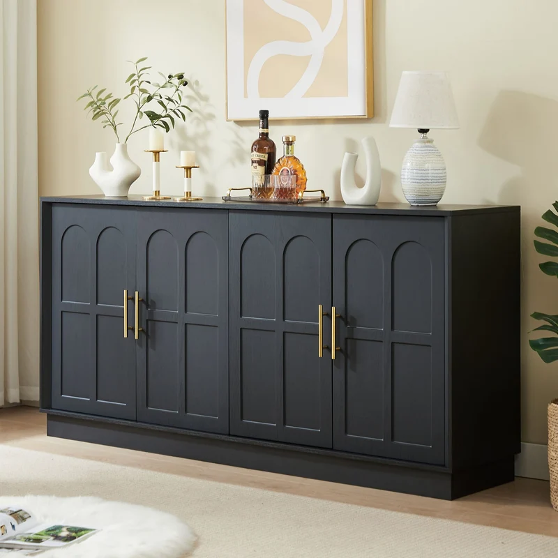 Grand buffet d'apparat noir aux arches sculptées détails dorés XXL VERTEXVORNATHOR