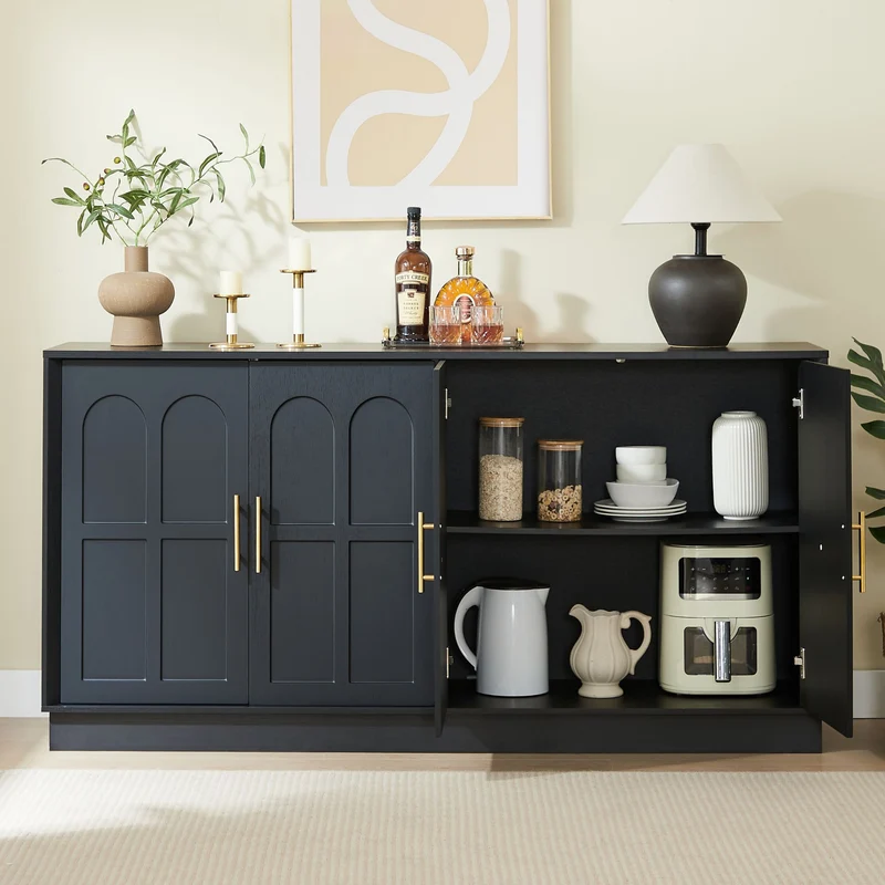 Grand buffet d'apparat noir aux arches sculptées détails dorés XXL VERTEXVORNATHOR