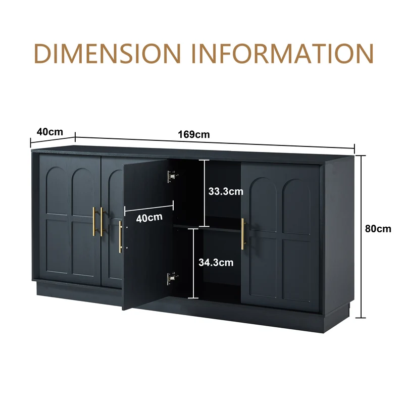Grand buffet d'apparat noir aux arches sculptées détails dorés XXL VERTEXVORNATHOR