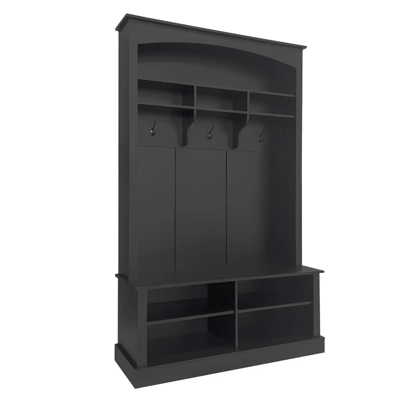 Vestiaire à l'entrée noir avec porte-manteaux étagères et assise 120x40x190 cm VERTEXSYTH