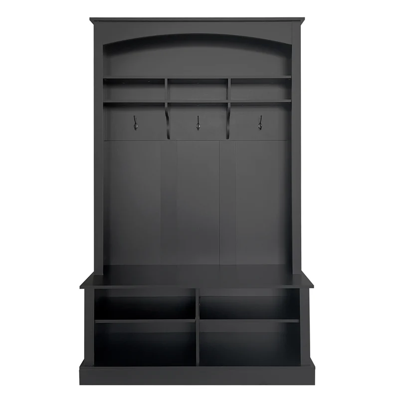 Vestiaire à l'entrée noir avec porte-manteaux étagères et assise 120x40x190 cm VERTEXSYTH