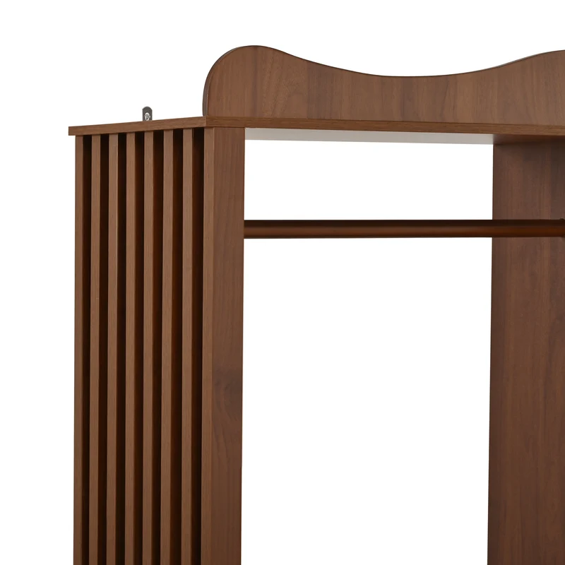 Vestiaire à l'entrée penderie miroir effet noyer avec tiroir 115x38,5x194,5cm RIFTKRYOSYN