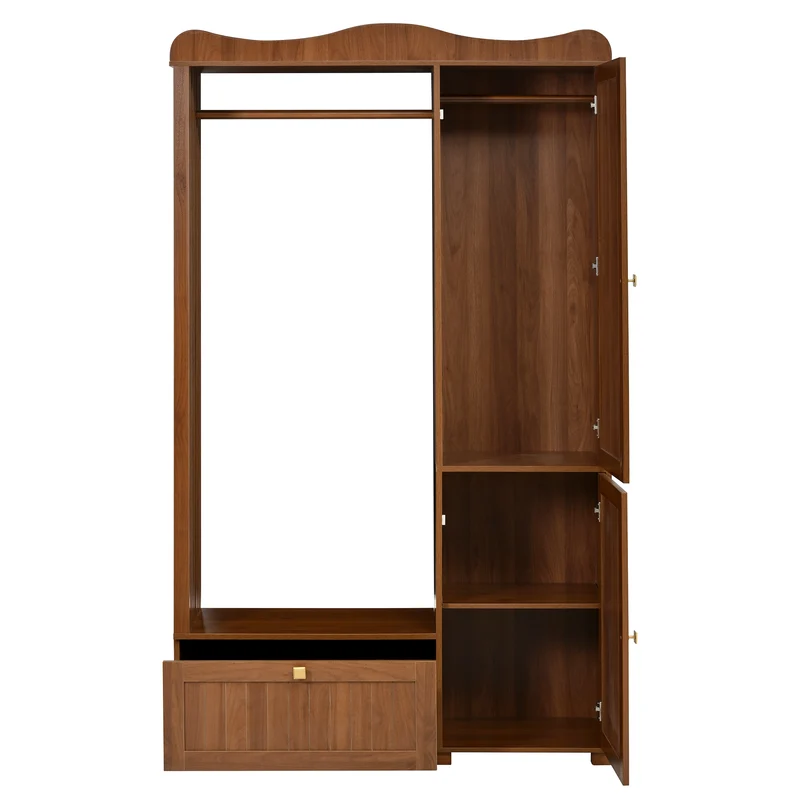 Vestiaire à l'entrée penderie miroir effet noyer avec tiroir 115x38,5x194,5cm RIFTKRYOSYN