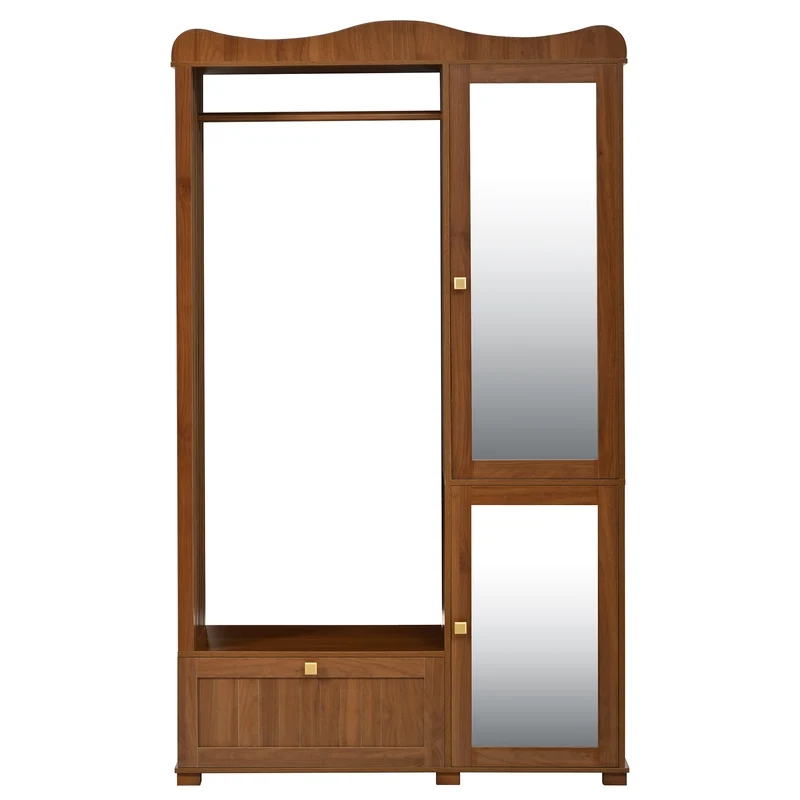 Vestiaire à l'entrée penderie miroir effet noyer avec tiroir 115x38,5x194,5cm RIFTKRYOSYN