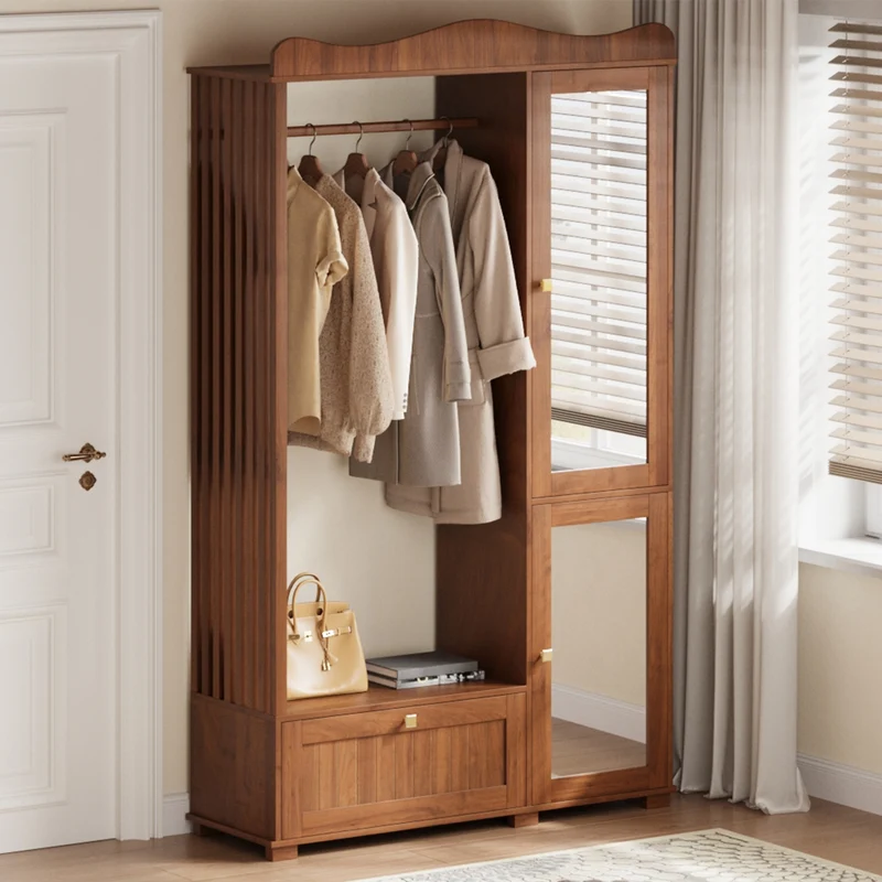 Vestiaire à l'entrée penderie miroir effet noyer avec tiroir 115x38,5x194,5cm RIFTKRYOSYN