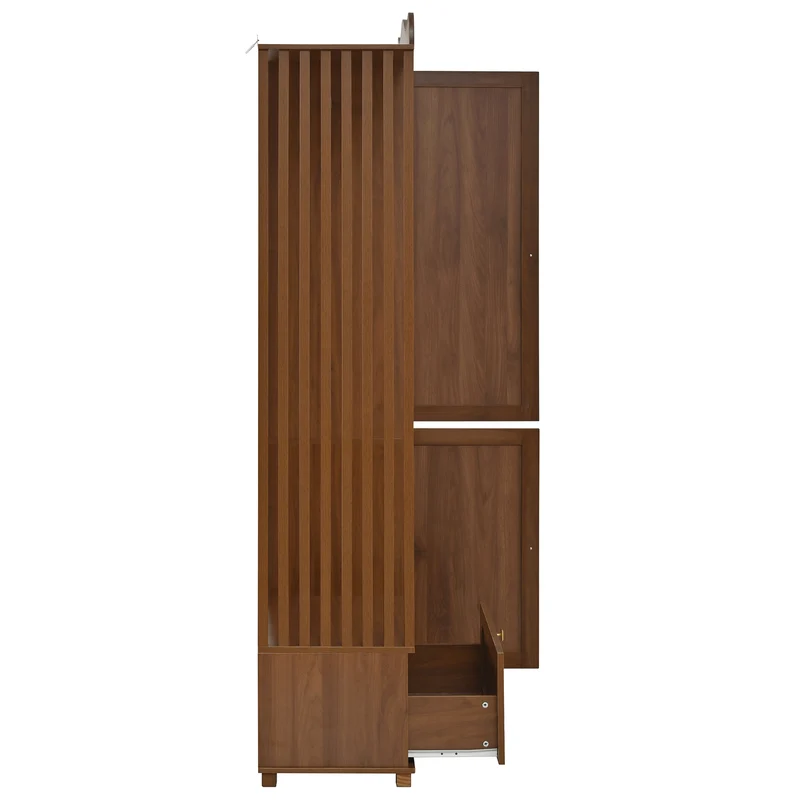 Vestiaire à l'entrée penderie miroir effet noyer avec tiroir 115x38,5x194,5cm RIFTKRYOSYN