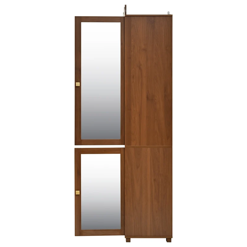 Vestiaire à l'entrée penderie miroir effet noyer avec tiroir 115x38,5x194,5cm RIFTKRYOSYN