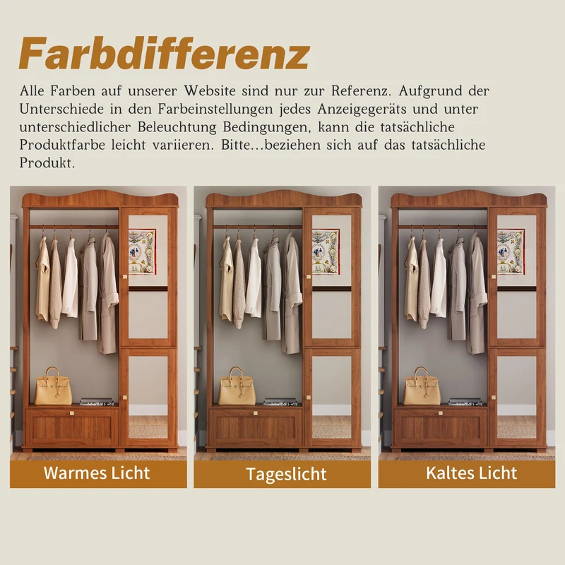 Vestiaire à l'entrée penderie miroir effet noyer avec tiroir 115x38,5x194,5cm RIFTKRYOSYN
