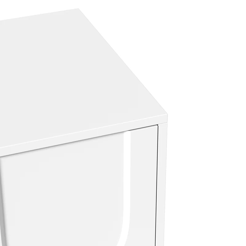 Meuble TV blanc 4 portes géométriques sculptés pieds boules 180*40*42cm RIFTMYRKON