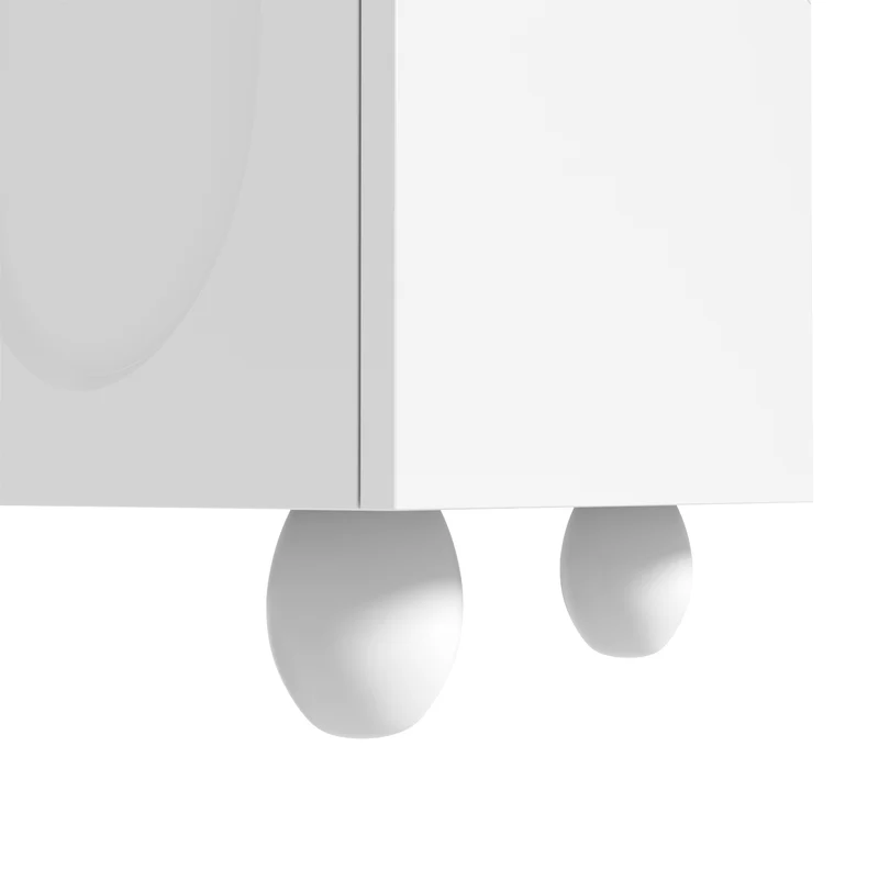 Meuble TV blanc 4 portes géométriques sculptés pieds boules 180*40*42cm RIFTMYRKON