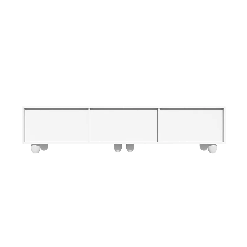 Meuble TV blanc 4 portes géométriques sculptés pieds boules 180*40*42cm RIFTMYRKON