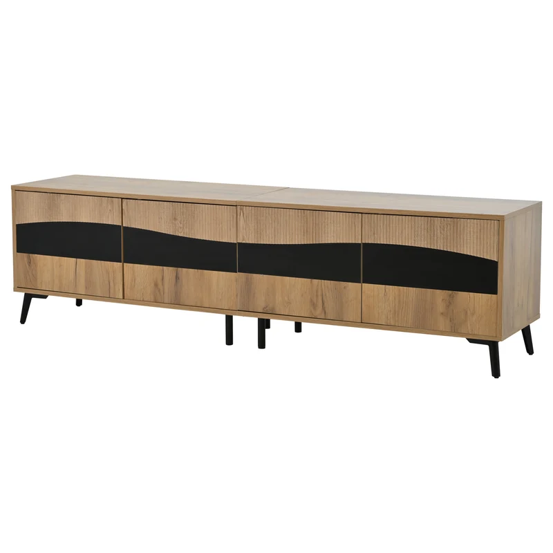 Meuble TV effet bois design symétrique 4 portes 180x40x50cm RIFTKAELISYNATH