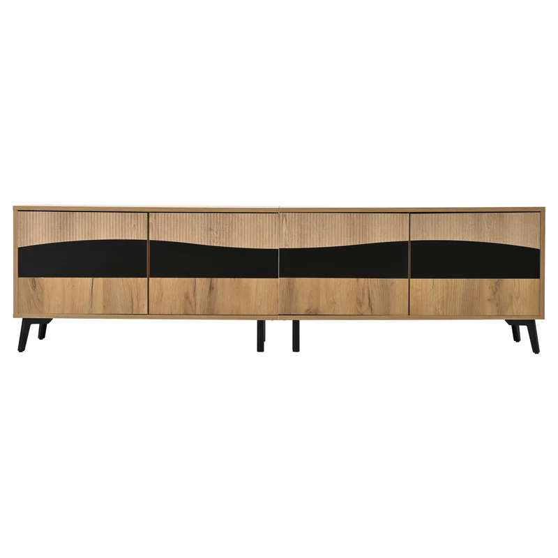 Meuble TV effet bois design symétrique 4 portes 180x40x50cm RIFTKAELISYNATH