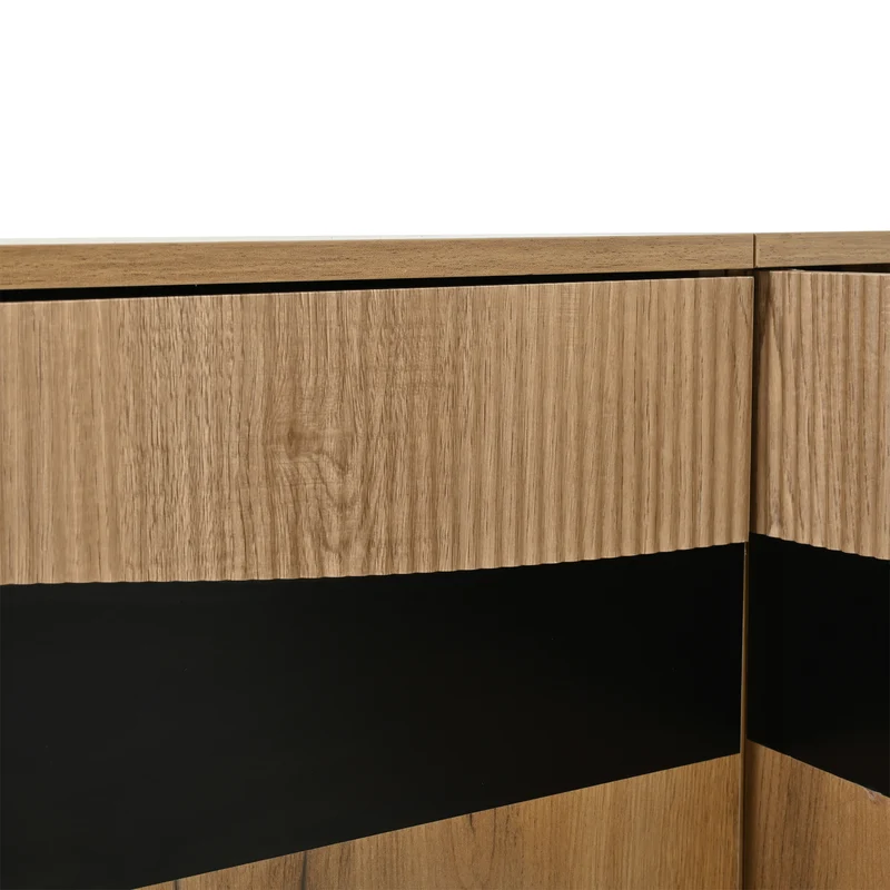 Meuble TV effet bois design symétrique 4 portes 180x40x50cm RIFTKAELISYNATH