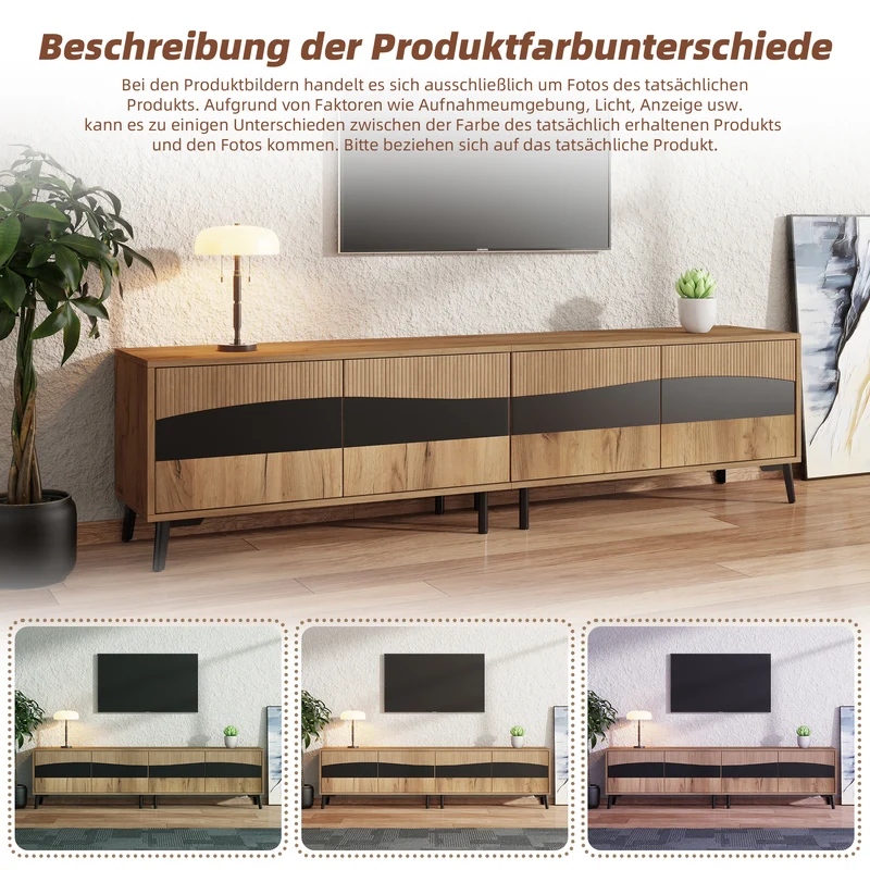 Meuble TV effet bois design symétrique 4 portes 180x40x50cm RIFTKAELISYNATH