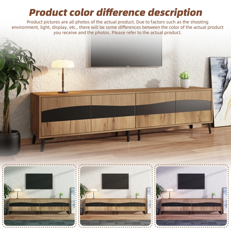 Meuble TV effet bois design symétrique 4 portes 180x40x50cm RIFTKAELISYNATH