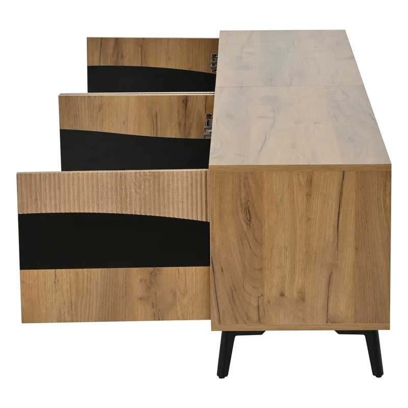 Meuble TV effet bois design symétrique 4 portes 180x40x50cm RIFTKAELISYNATH