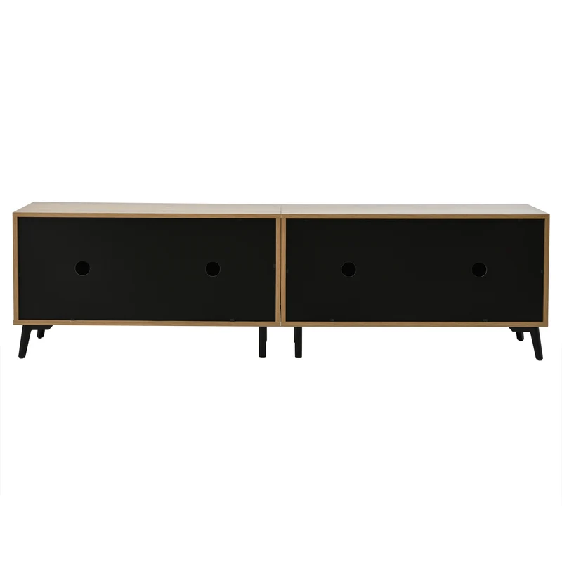 Meuble TV effet bois design symétrique 4 portes 180x40x50cm RIFTKAELISYNATH