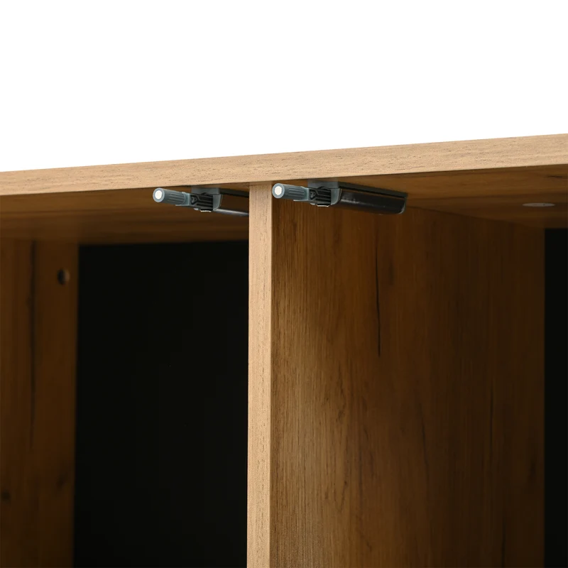 Meuble TV effet bois design symétrique 4 portes 180x40x50cm RIFTKAELISYNATH
