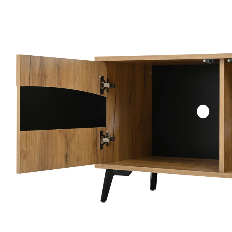 Meuble TV effet bois design symétrique 4 portes 180x40x50cm RIFTKAELISYNATH